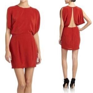 Wren Red 100% Silk Open Back Mini Dress Short Sleeve Cocktail Party Size L